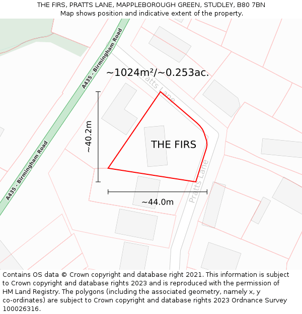 THE FIRS, PRATTS LANE, MAPPLEBOROUGH GREEN, STUDLEY, B80 7BN: Plot and title map