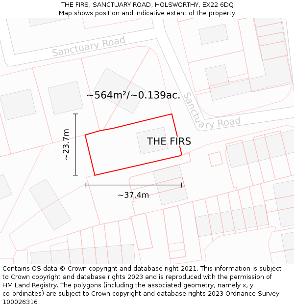 THE FIRS, SANCTUARY ROAD, HOLSWORTHY, EX22 6DQ: Plot and title map
