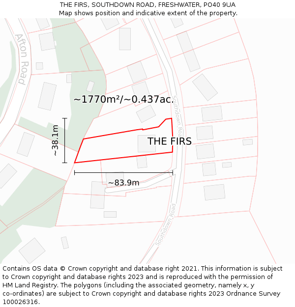 THE FIRS, SOUTHDOWN ROAD, FRESHWATER, PO40 9UA: Plot and title map