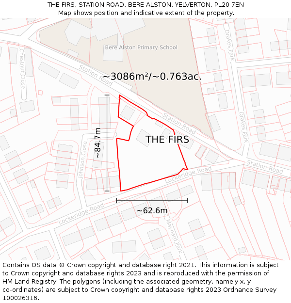 THE FIRS, STATION ROAD, BERE ALSTON, YELVERTON, PL20 7EN: Plot and title map