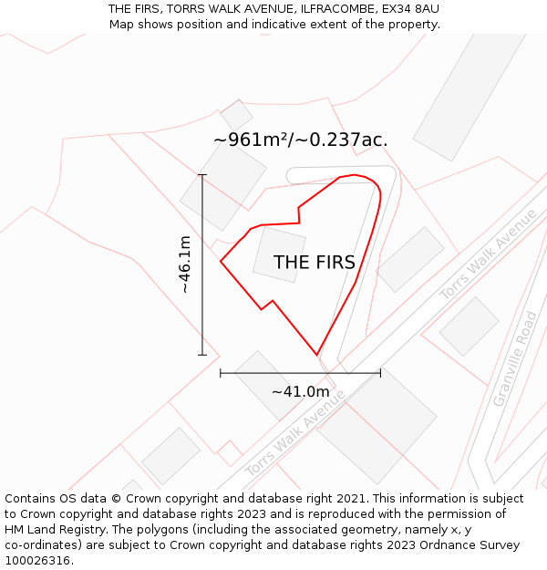 THE FIRS, TORRS WALK AVENUE, ILFRACOMBE, EX34 8AU: Plot and title map