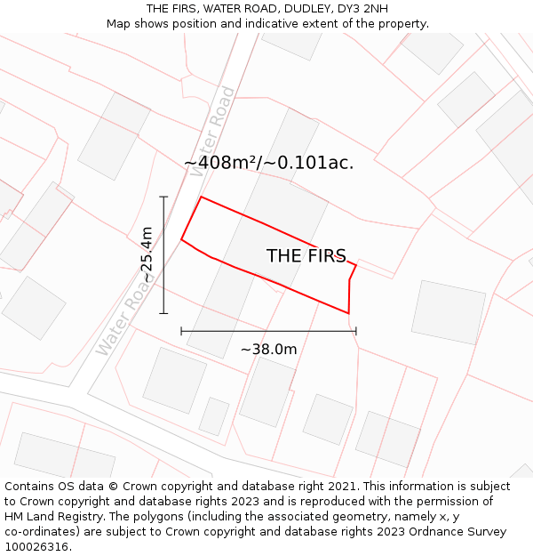 THE FIRS, WATER ROAD, DUDLEY, DY3 2NH: Plot and title map