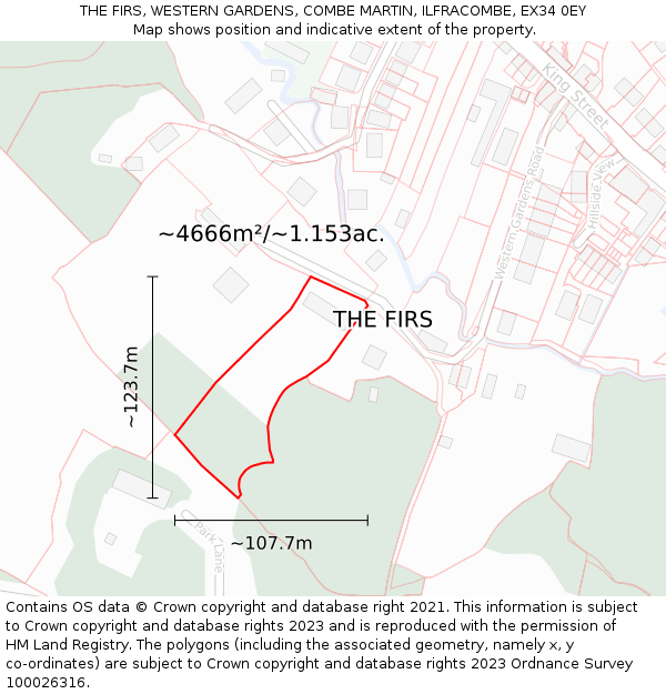 THE FIRS, WESTERN GARDENS, COMBE MARTIN, ILFRACOMBE, EX34 0EY: Plot and title map