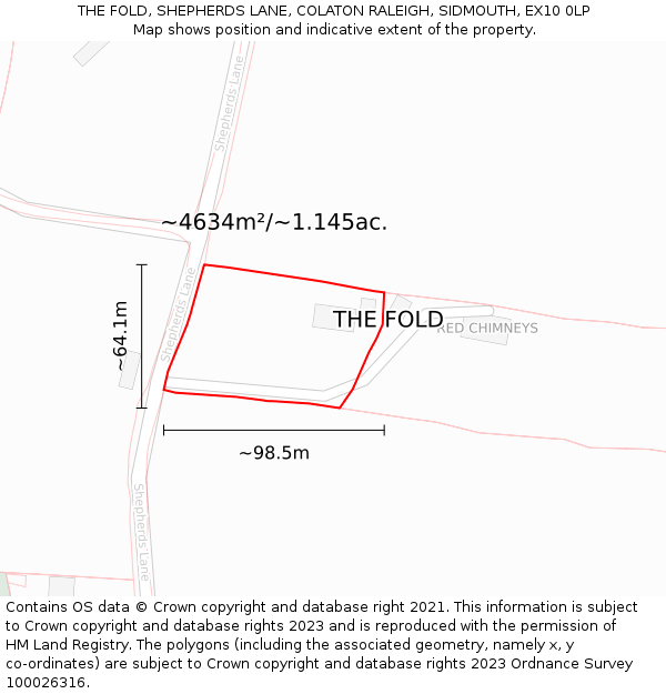 THE FOLD, SHEPHERDS LANE, COLATON RALEIGH, SIDMOUTH, EX10 0LP: Plot and title map