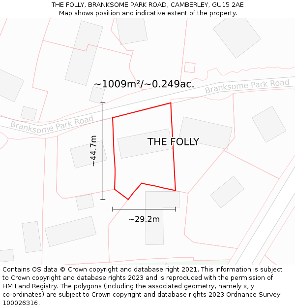 THE FOLLY, BRANKSOME PARK ROAD, CAMBERLEY, GU15 2AE: Plot and title map