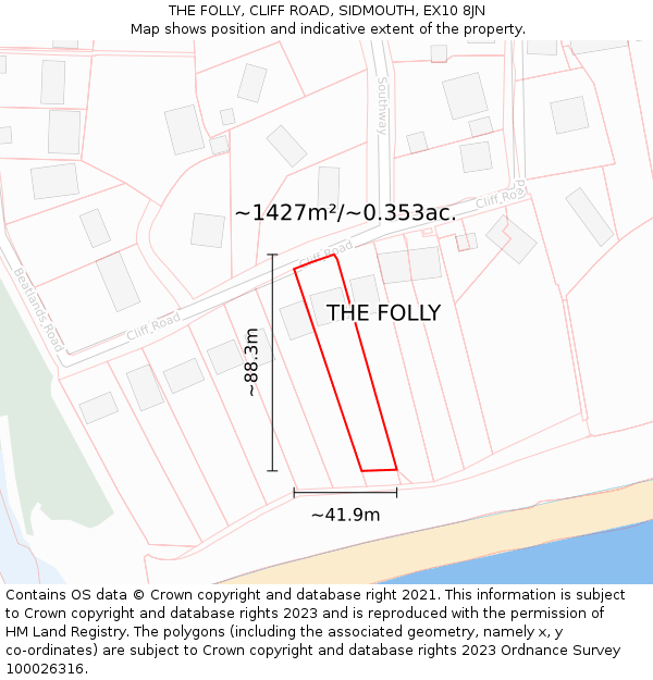 THE FOLLY, CLIFF ROAD, SIDMOUTH, EX10 8JN: Plot and title map