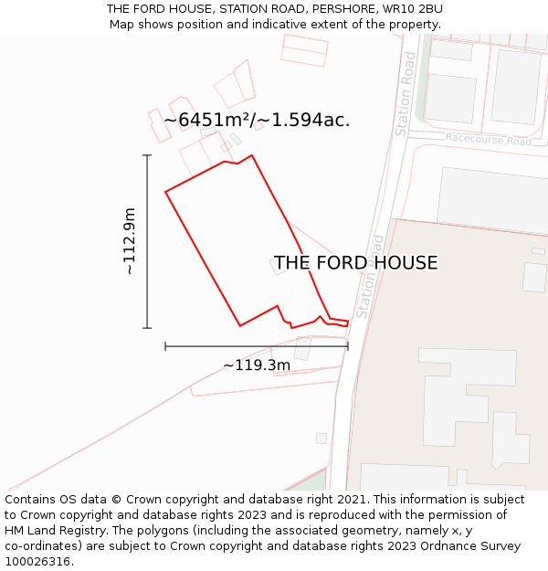 THE FORD HOUSE, STATION ROAD, PERSHORE, WR10 2BU: Plot and title map