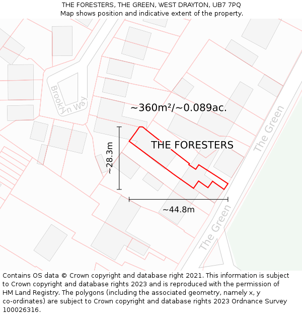 THE FORESTERS, THE GREEN, WEST DRAYTON, UB7 7PQ: Plot and title map