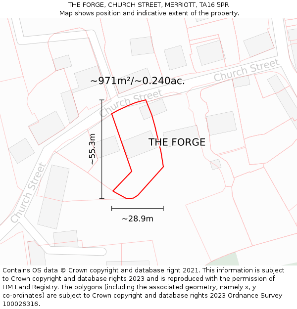 THE FORGE, CHURCH STREET, MERRIOTT, TA16 5PR: Plot and title map