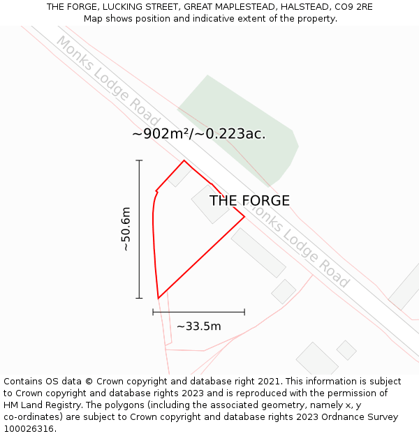 THE FORGE, LUCKING STREET, GREAT MAPLESTEAD, HALSTEAD, CO9 2RE: Plot and title map