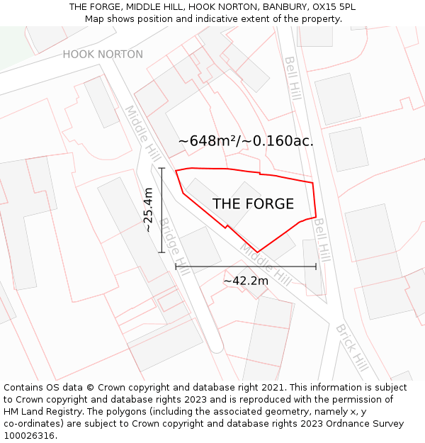 THE FORGE, MIDDLE HILL, HOOK NORTON, BANBURY, OX15 5PL: Plot and title map