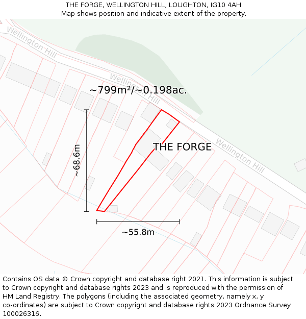 THE FORGE, WELLINGTON HILL, LOUGHTON, IG10 4AH: Plot and title map