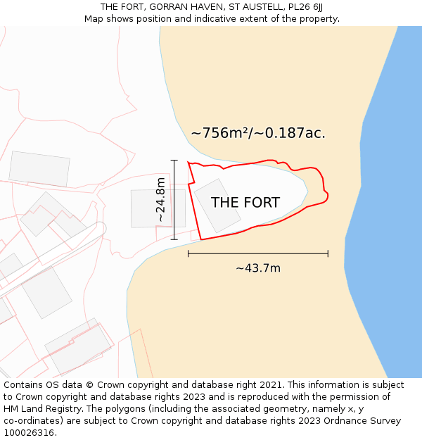 THE FORT, GORRAN HAVEN, ST AUSTELL, PL26 6JJ: Plot and title map