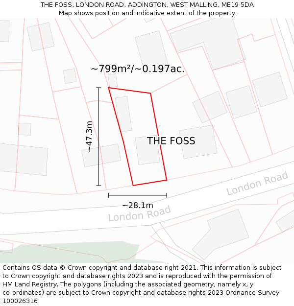 THE FOSS, LONDON ROAD, ADDINGTON, WEST MALLING, ME19 5DA: Plot and title map