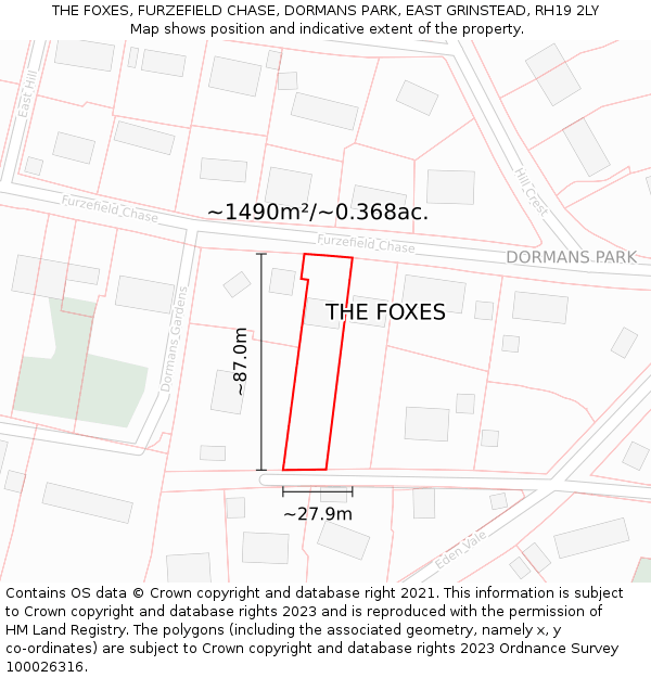 THE FOXES, FURZEFIELD CHASE, DORMANS PARK, EAST GRINSTEAD, RH19 2LY: Plot and title map