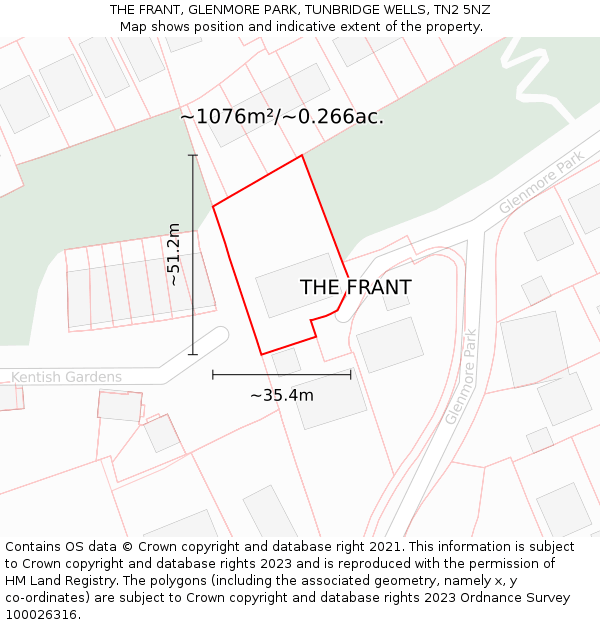 THE FRANT, GLENMORE PARK, TUNBRIDGE WELLS, TN2 5NZ: Plot and title map