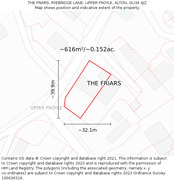 THE FRIARS, RYEBRIDGE LANE, UPPER FROYLE, ALTON, GU34 4JZ: Plot and title map