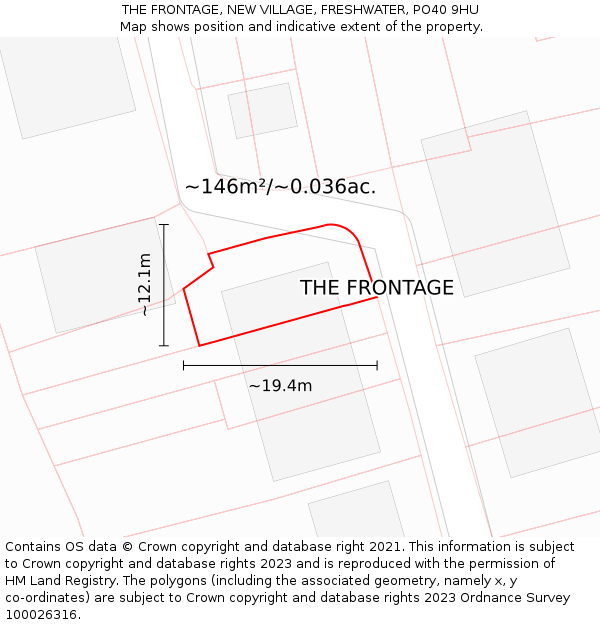 THE FRONTAGE, NEW VILLAGE, FRESHWATER, PO40 9HU: Plot and title map