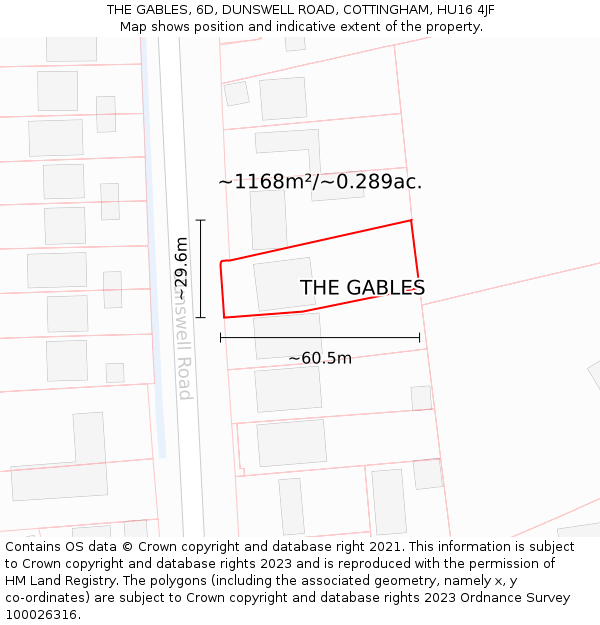 THE GABLES, 6D, DUNSWELL ROAD, COTTINGHAM, HU16 4JF: Plot and title map