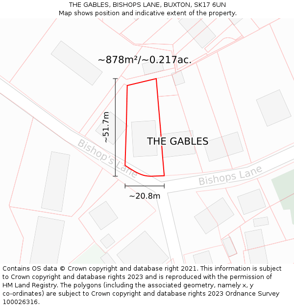 THE GABLES, BISHOPS LANE, BUXTON, SK17 6UN: Plot and title map