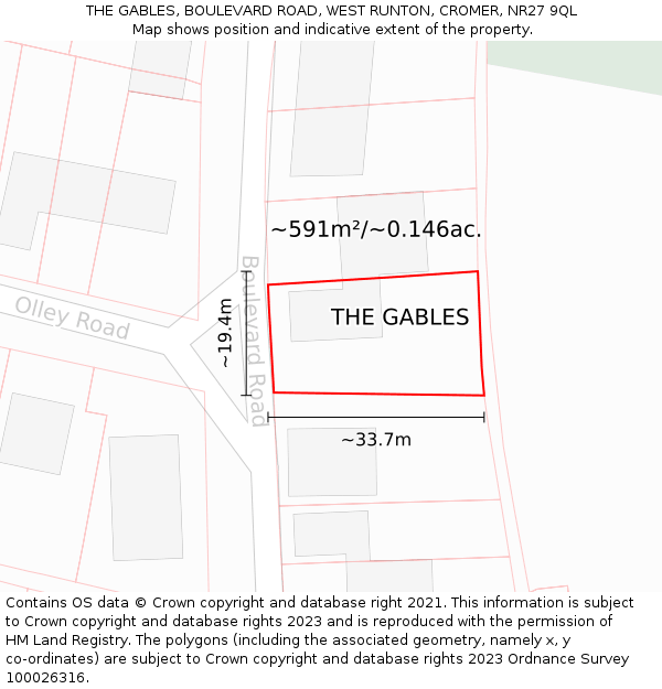 THE GABLES, BOULEVARD ROAD, WEST RUNTON, CROMER, NR27 9QL: Plot and title map