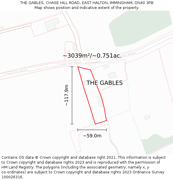 THE GABLES, CHASE HILL ROAD, EAST HALTON, IMMINGHAM, DN40 3PB: Plot and title map
