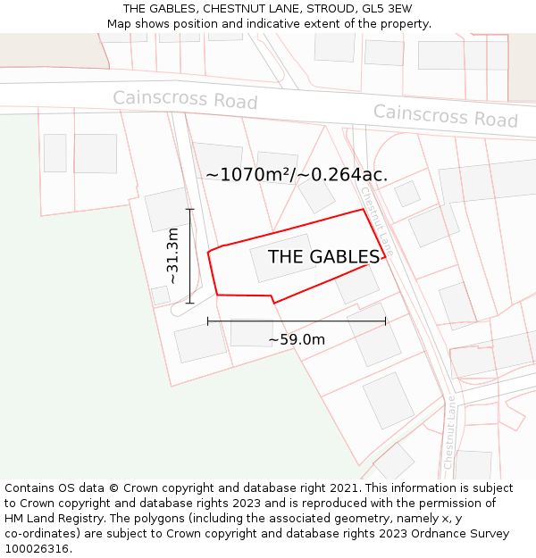 THE GABLES, CHESTNUT LANE, STROUD, GL5 3EW: Plot and title map