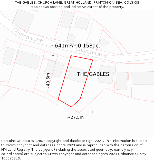 THE GABLES, CHURCH LANE, GREAT HOLLAND, FRINTON-ON-SEA, CO13 0JS: Plot and title map