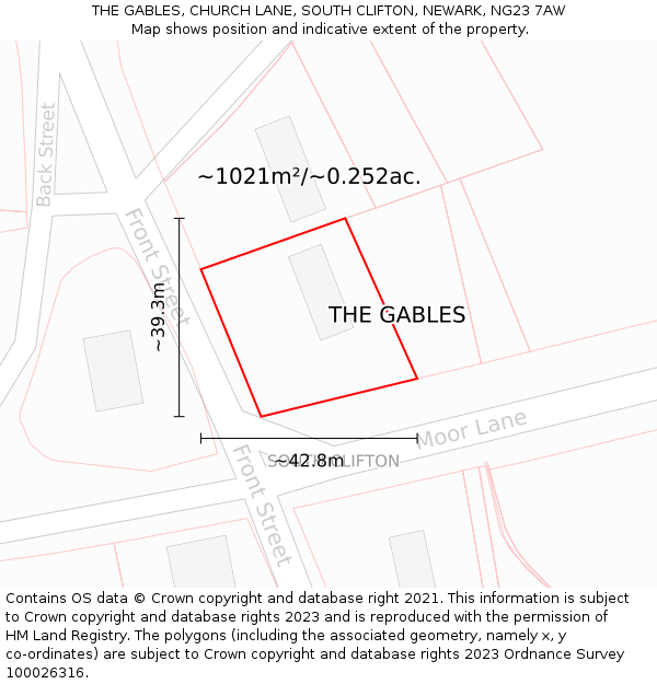 THE GABLES, CHURCH LANE, SOUTH CLIFTON, NEWARK, NG23 7AW: Plot and title map