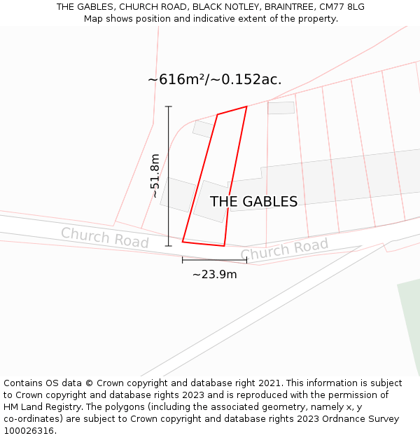 THE GABLES, CHURCH ROAD, BLACK NOTLEY, BRAINTREE, CM77 8LG: Plot and title map