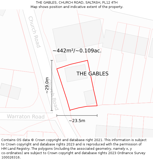 THE GABLES, CHURCH ROAD, SALTASH, PL12 4TH: Plot and title map