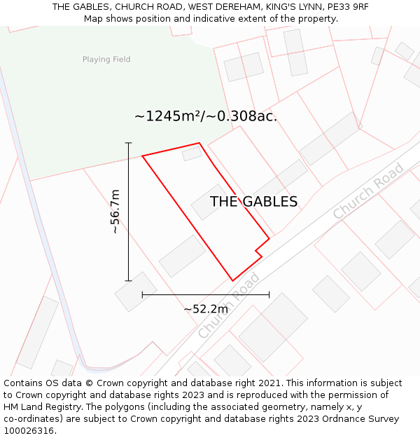 THE GABLES, CHURCH ROAD, WEST DEREHAM, KING'S LYNN, PE33 9RF: Plot and title map