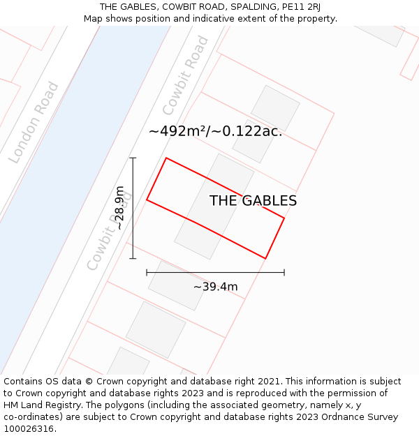THE GABLES, COWBIT ROAD, SPALDING, PE11 2RJ: Plot and title map