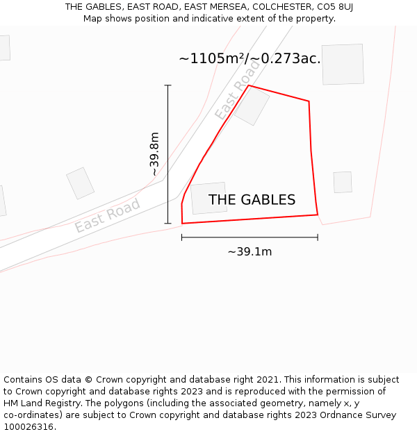 THE GABLES, EAST ROAD, EAST MERSEA, COLCHESTER, CO5 8UJ: Plot and title map