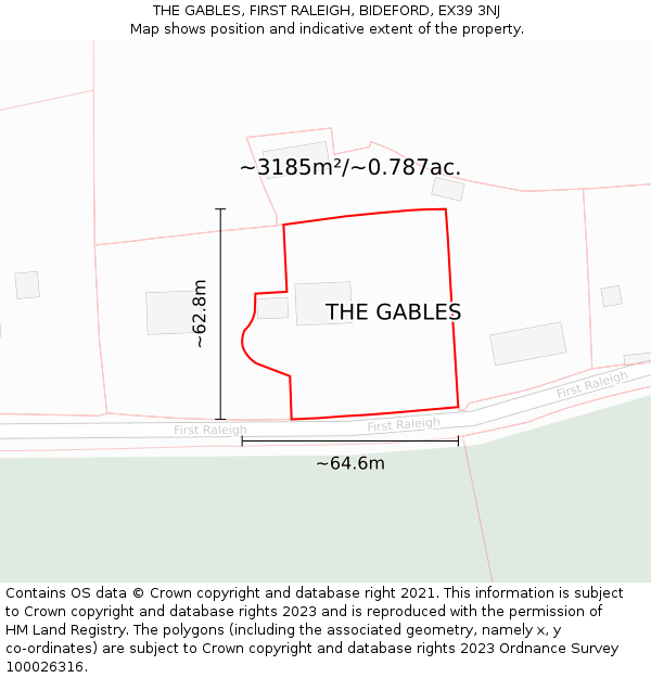THE GABLES, FIRST RALEIGH, BIDEFORD, EX39 3NJ: Plot and title map