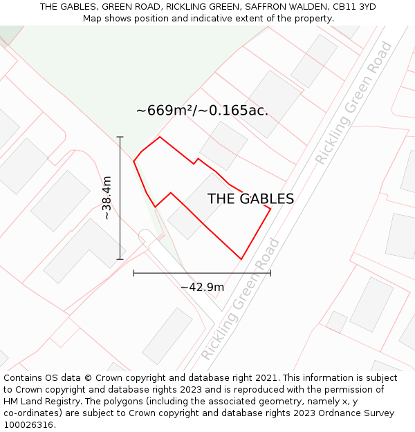 THE GABLES, GREEN ROAD, RICKLING GREEN, SAFFRON WALDEN, CB11 3YD: Plot and title map