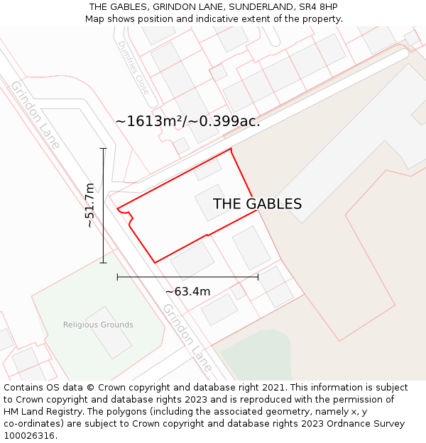 THE GABLES, GRINDON LANE, SUNDERLAND, SR4 8HP: Plot and title map