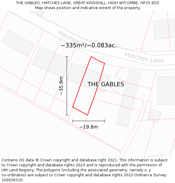 THE GABLES, HATCHES LANE, GREAT KINGSHILL, HIGH WYCOMBE, HP15 6DS: Plot and title map