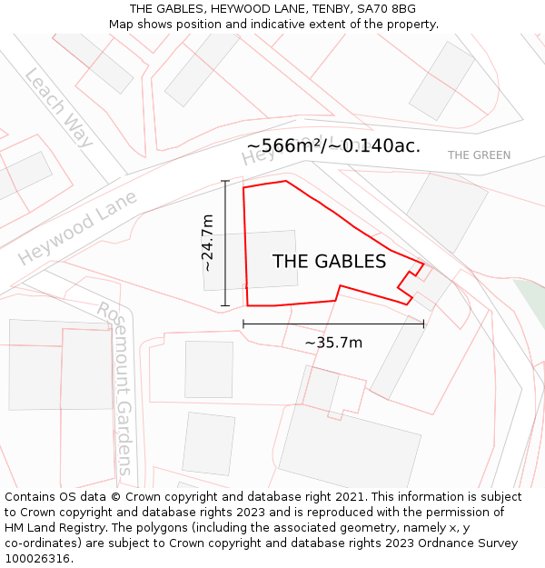 THE GABLES, HEYWOOD LANE, TENBY, SA70 8BG: Plot and title map