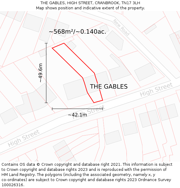 THE GABLES, HIGH STREET, CRANBROOK, TN17 3LH: Plot and title map