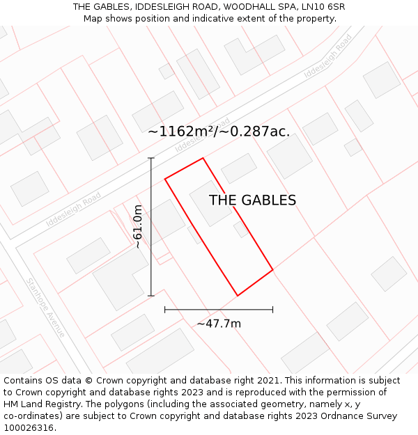 THE GABLES, IDDESLEIGH ROAD, WOODHALL SPA, LN10 6SR: Plot and title map