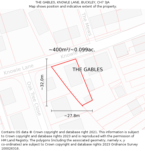 THE GABLES, KNOWLE LANE, BUCKLEY, CH7 3JA: Plot and title map