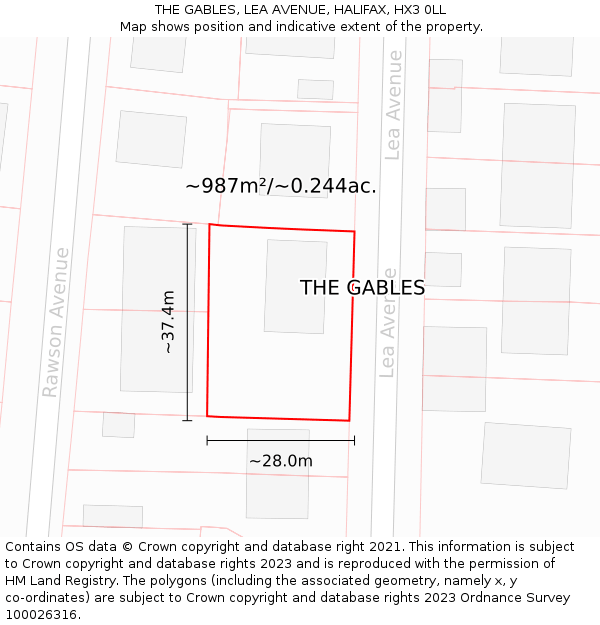 THE GABLES, LEA AVENUE, HALIFAX, HX3 0LL: Plot and title map