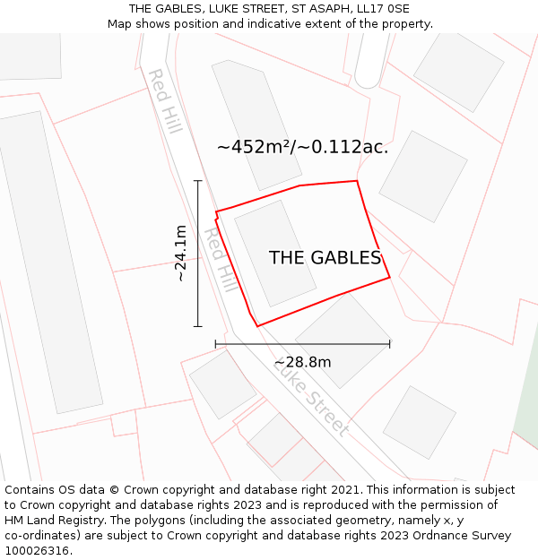 THE GABLES, LUKE STREET, ST ASAPH, LL17 0SE: Plot and title map