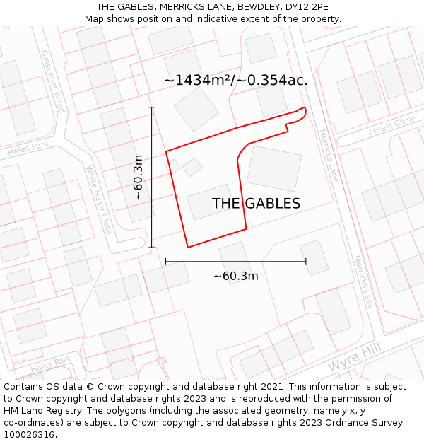 THE GABLES, MERRICKS LANE, BEWDLEY, DY12 2PE: Plot and title map