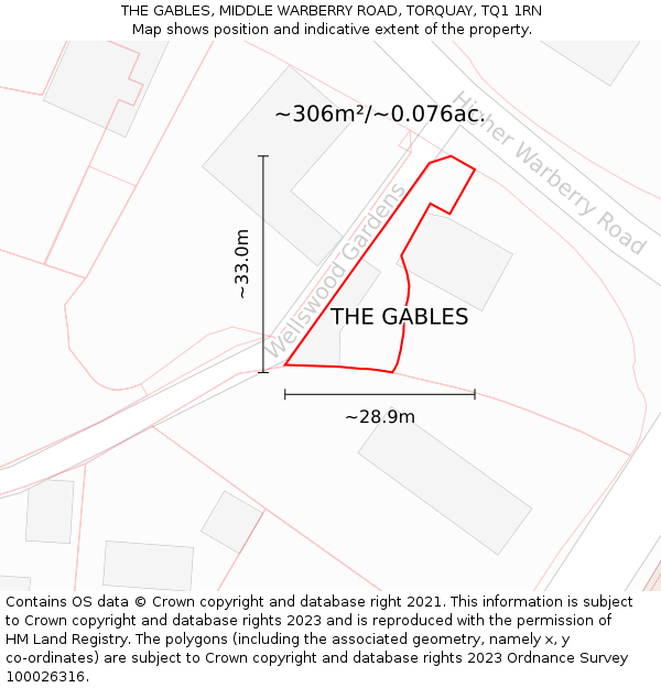 THE GABLES, MIDDLE WARBERRY ROAD, TORQUAY, TQ1 1RN: Plot and title map