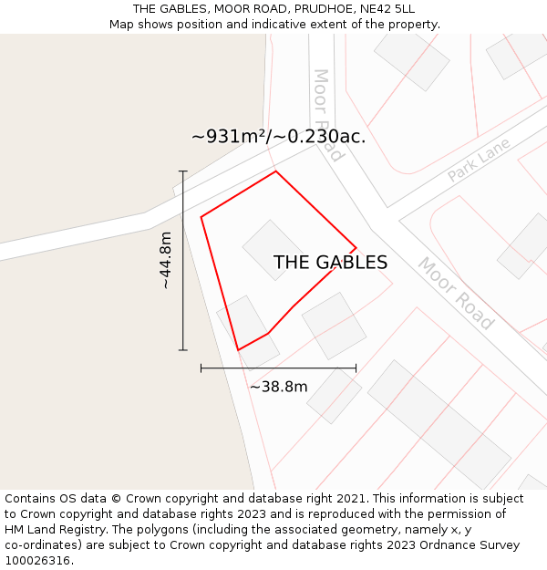 THE GABLES, MOOR ROAD, PRUDHOE, NE42 5LL: Plot and title map