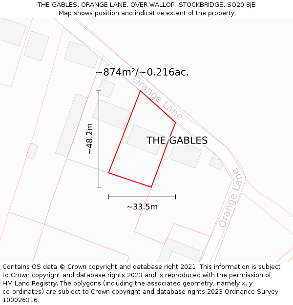 THE GABLES, ORANGE LANE, OVER WALLOP, STOCKBRIDGE, SO20 8JB: Plot and title map