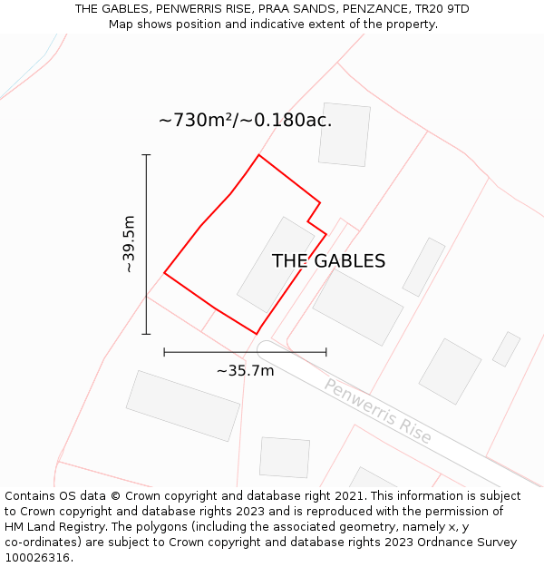 THE GABLES, PENWERRIS RISE, PRAA SANDS, PENZANCE, TR20 9TD: Plot and title map