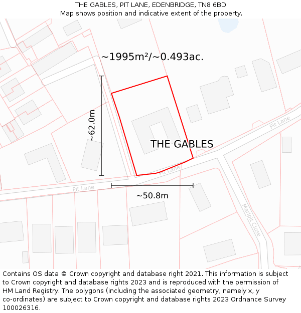 THE GABLES, PIT LANE, EDENBRIDGE, TN8 6BD: Plot and title map
